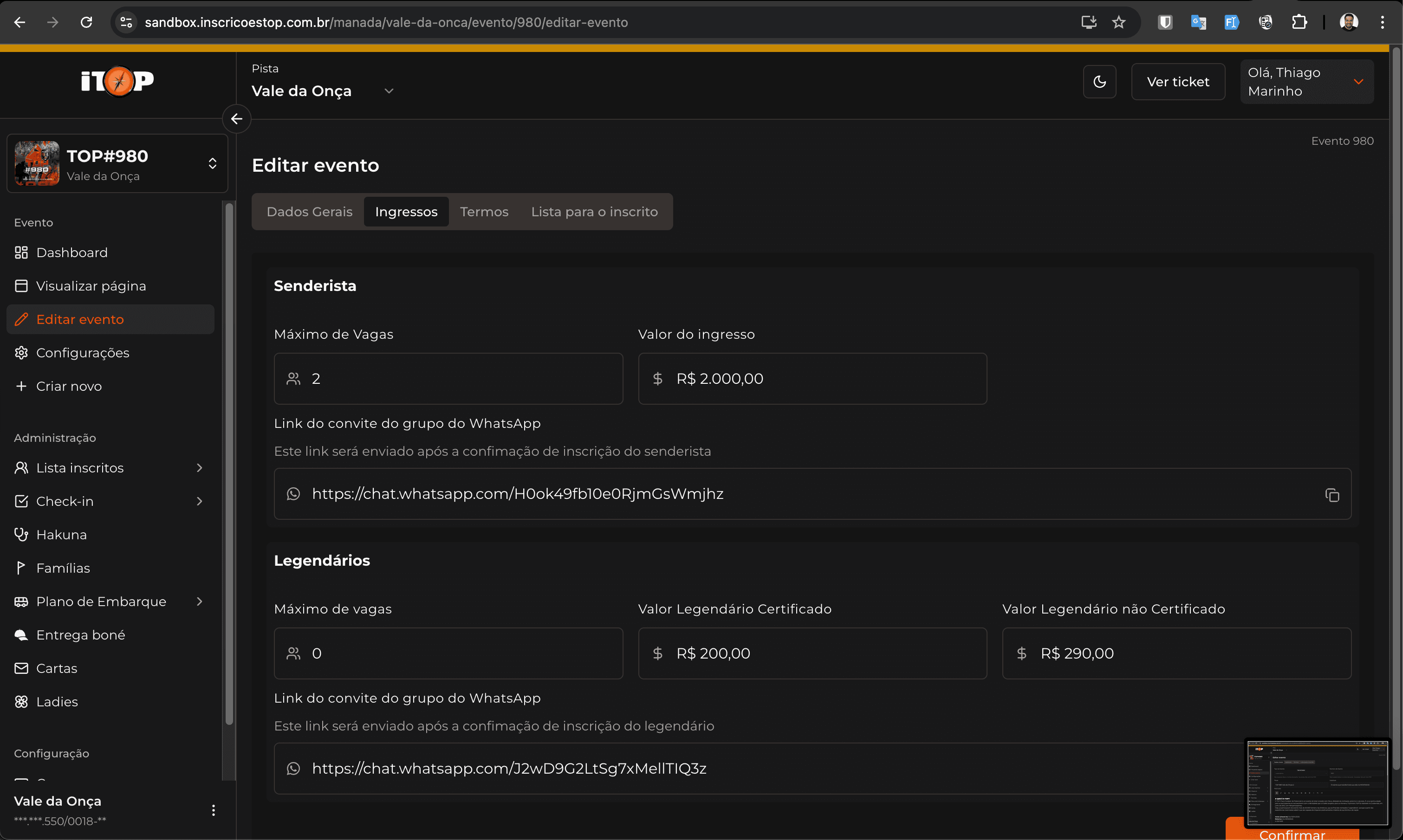 Edição do evento — continuação