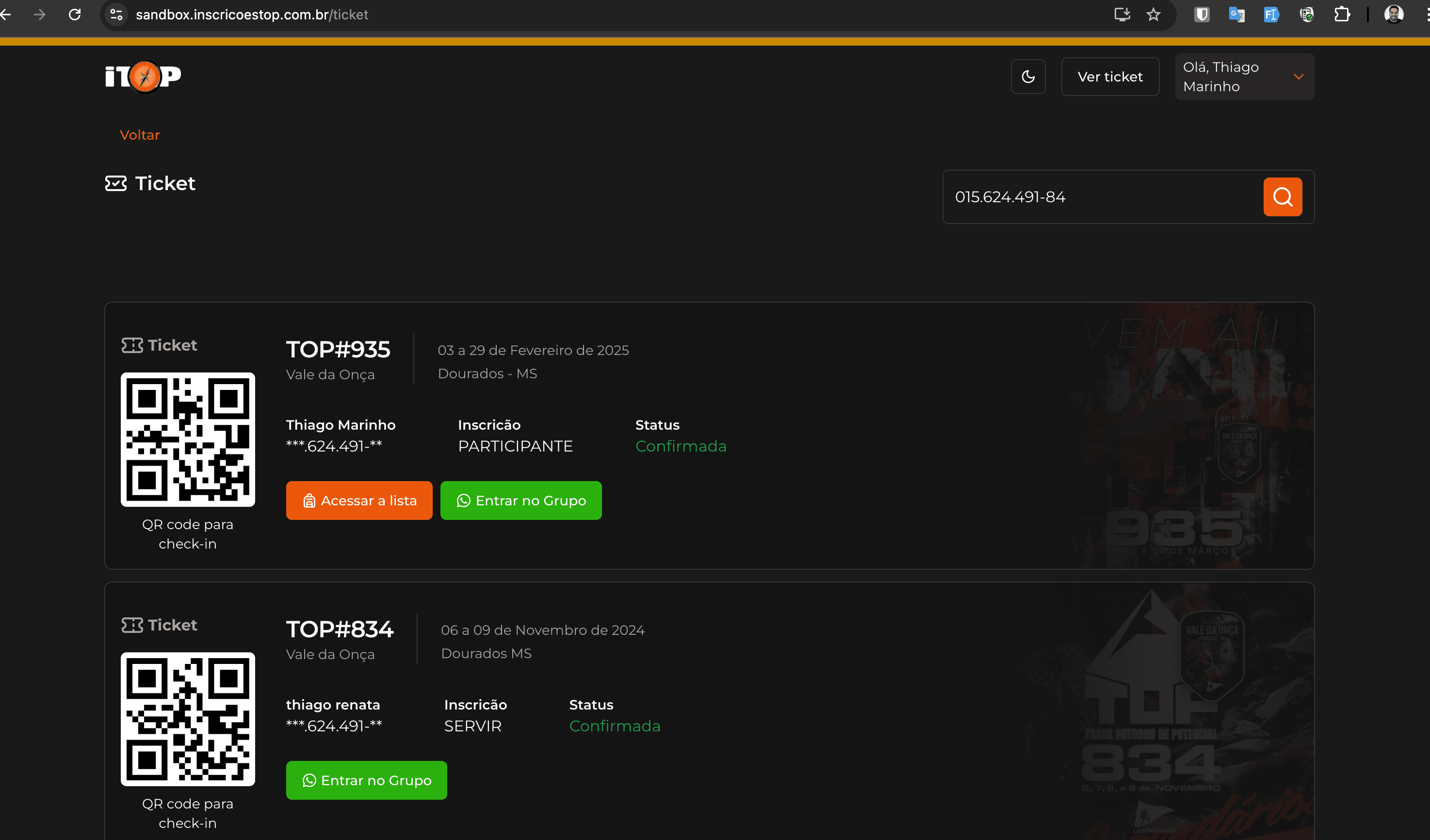 Tickets disponíveis