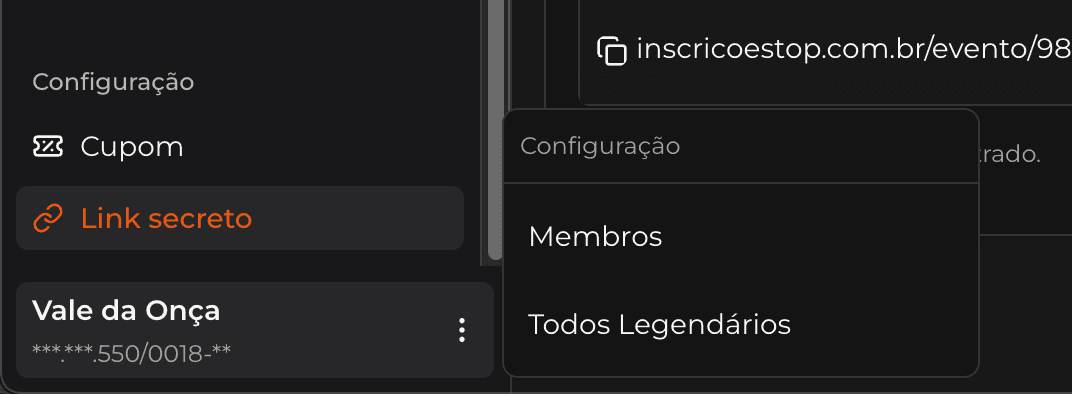 Configuração da organização